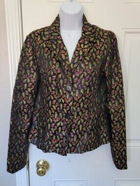 Vintage S.L.B. satin shimmer peacock feather Jacket Blazer 2 button size 6 - 90s